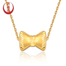 Yuanshengfu new 999 gold boutique bow gold necklace womens 24K choker adjustable