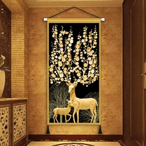 European style wall fabric hanging painting mystery deer fortune tree porch living room decoration hanging cloth vertical version large canvas tapestry