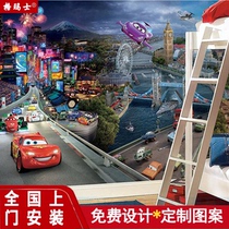 3D Three-dimensional Cartoon Wallpaper Car Total Mobilised Wall Paper Themed Hotel Nursery School Fresco Childrens Room Cartoon Wall Cloth