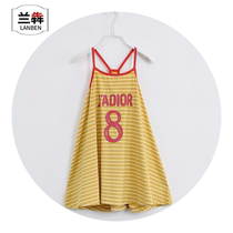 Lanben childrens clothing striped childrens 2020 new foreign style dress tide children Girls long skirt skirt suspenders