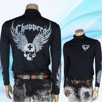 South Korea imported mens autumn and winter personalized skull T-shirt Harley Indian motorcycle rider long-sleeved motorcycle black