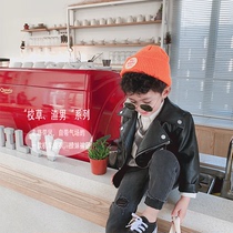 2021 fall new 100 hitch black boy Han version handsome gas locomotive leather clothes children foreign air leather jacket overcoat tide