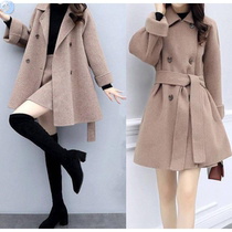 Cotton without cotton fall winter small fragrance style two-piece woolen coat fashion skirt woolen skirt set