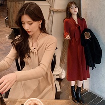 Autumn and winter tops fashion thickened maternity dresses Mid-length age-reducing knitted sweaters Western style loose suit