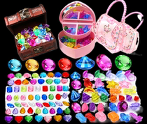 Children Precious Stones Toys Diamonds Crystal Seven Colored Acrylic Plastic Toys Jewel Princess Girl Treasure Chest Box