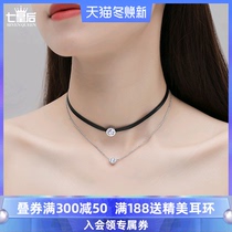 Double-layer stack choker necklace female niche design sense neck chain black collar neck strap 2021 New Tide