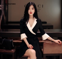 Korean official website milkcocoa March early spring womens small fragrance elegant side bow lace-up dress