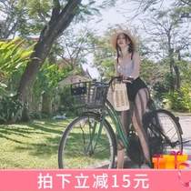 inS new online red Korean sexy bikini three-piece split swimsuit womens bubble spa gathers ultra-slim