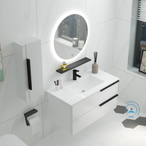 Smart Nordic round mirror bathroom cabinet combination modern simple hand wash basin cabinet wall toilet wash table