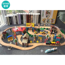 High-speed rail toy 130 pieces wooden with track small set children toy building block