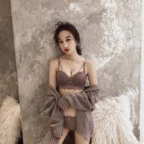 Japanese sexy underwear womens small chest gathering adjustment type upper collection sub milk no steel ring thin lace bra set