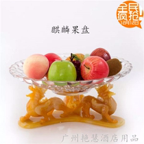 European imitation jade Kirin fruit plate creative high-end table ornaments topaz three-head lion resin fruit plate base