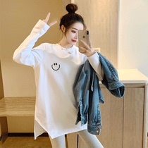 South Korea White Loose Big Code Long Sleeve Smiley Face T-shirt Bf Beat Bottom Jersey Woman Han Prints Mid-Ride Chaochiu Winter