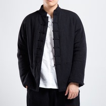 Chinese style mens winter thickened cotton-padded jacket retro style Hanfu Zen clothing Chinese style buckle cotton padded jacket