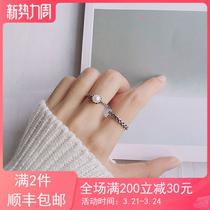  Korean version natural pearl ring 2 pieces set 925 pure silver personality retro Thai silver opening ring children