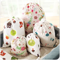 Printed cotton linen travel storage bag corset pocket tea luggage drawstring bag clothes storage bag