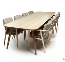 Nordic light lavish solid wood dining table and chairs combined modern minimalist rectangular log desk in talks table meeting table custom
