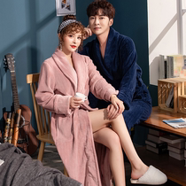 Japanese flannel sleepwear women lovers autumn and winter lengthened Thickened Coral Suede Big Code Warm Bathrobe Mens Pyjamas