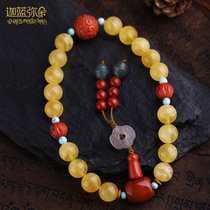 Natural treasured grade honey wax Handheld eighteen sub-hand string Mens Tibetan Play Buddha Pearl Bracelet Women Amber repaints for the Buddha