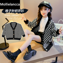 Girls sweater coat foreign autumn cardigan 2020 new childrens spring knitwear medium Korean version