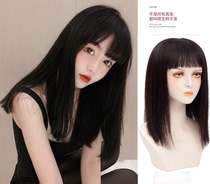 Lisa same wig female medium long hair natural full headgear comics Qi Liuhai collarbone real hair full real hair set