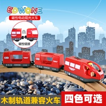 EDWONE electric magnetic small locomotive with Train Man doll compatible with Xiaomi IKEA wooden track toys