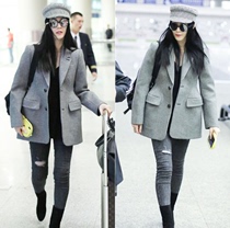 European Fan Bingbing star airport with the same suit womens autumn and winter 2020 spring new plaid suit loose short coat