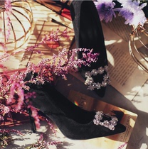 Korean official website milkcocoa autumn womens clothing Hepburn style quality flower rhinestone jewelry high-heeled shoes