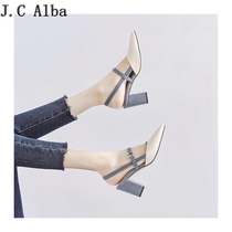 Fata-style retro single shoe 2022 summer sum 100 hitch 100 hitch small high heel sandal lady sandal woman fairy wind rough with Baotou damp