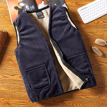 Middle-aged and elderly vest male father with cashmere thick lamb cashmere middle-aged autumn and winter mens coat vest solid color waistcoat