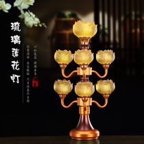 Colorful led glazed Buddha front lotus lamp Buddha lamp home long Ming plug electric lamp nine-product seven-product Lotus Lotus Guanyin lamp