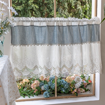 Beautiful curtain kitchen short curtain American blue stripe half curtain curtain curtain shade Korean bay window short coffee curtain