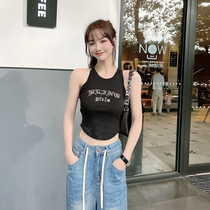 Kaka womens official flagship European and American female hot sister with vest female letter embroidery wearing sleeveless T-shirt coat