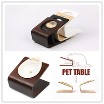 Export Japanese and Korean cats and dogs high-grade wooden pet beveled dining table with hat Bowl protection cervical oblique Bowl Bowl rack
