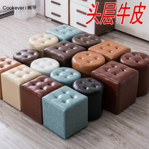 Leather leather stool European leather pier Sofa stool square stool Living room coffee table Low stool Household pier shoe stool round stool