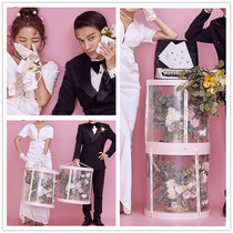 Korean wedding photography props pink transparent gift box Korean-style couple cup simulation card