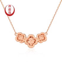 Yuanshengfu New lucky rose gold clover 18K gold necklace AU750 color gold K red female collarbone set chain