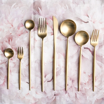 Blue Lotus knife and fork spoon stainless steel Western tableware three-piece European fruit fork coffee spoon dessert spoon home