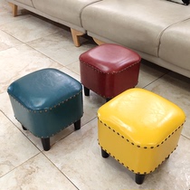 Short Stool American Sofa Leather Mound Wearing Shoes Stool Home Children Small Stool Brief Eu Living Room Changing Shoes Stool Shop Stool Sitting Mound