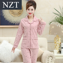  Spring and Autumn pajamas womens long-sleeved middle-aged and elderly mother large size suit middle-aged summer home clothes red beans