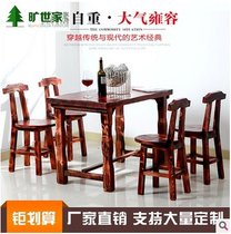 Hot sale Solid wood dining table and chair Outdoor park bar Hotel noodle restaurant Coffee shop made old carbonized table and chair combination