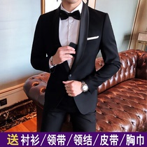 Suit suit suit mens swallowtail Korean version of self-cultivation host performance Dress groom wedding evening dress adult Tastado