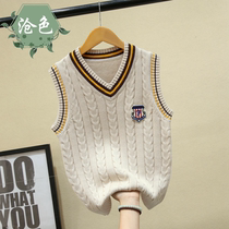 Childrens knitted vest 2021 Autumn Spring New middle child girl baby baby cotton wool sweater vest tide