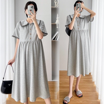 Pregnant woman Liandress Summer college Wind polo shirt dress High level sensation skirt Summer blouse large code gestation summer dress