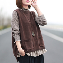 Autumn season 2020 new Korean version of zara pullover round neck knitted vest womens literary leisure wild sweater vest