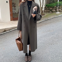 2021 Autumn Winter New Black Bifacial Cashmere Big Coat Girl Korean version Long style Superior Temperamental Wool Coat