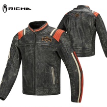  RICHA riding suit Mens motorcycle leather riding suit racing suit cowhide jacket Retro American jacket casual