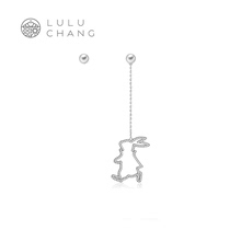 luluchang earrings fashion design 925 sterling silver Wonderland dream series rabbit asymmetric earrings