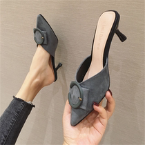 Slippers women 2021 spring new wear fashion pointed toe baotou half drag ins tide high heels fine heel Muller shoes