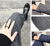 American retro herringbone textured wool pants straight drum male display slim loose plus fattening up yard casual 90% Western pants